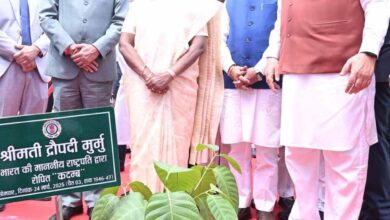 राष्ट्रपति द्रौपदी मुर्मु ने विधानसभा परिसर में किया कदम्ब का पौधरोपण