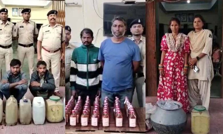 113 लीटर महुआ और 100 पाव अंग्रेजी शराब सहित 6 आरोपी गिरफ्तार 113 लीटर महुआ और 100 पाव अंग्रेजी शराब सहित 6 आरोपी गिरफ्तार