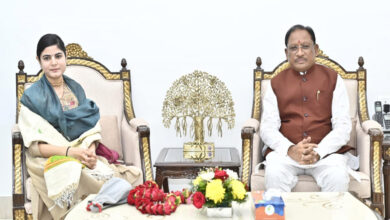मुख्यमंत्री विष्णु देव साय से प्रसिद्ध कथावाचक देवी चित्रलेखा की सौजन्य भेंट